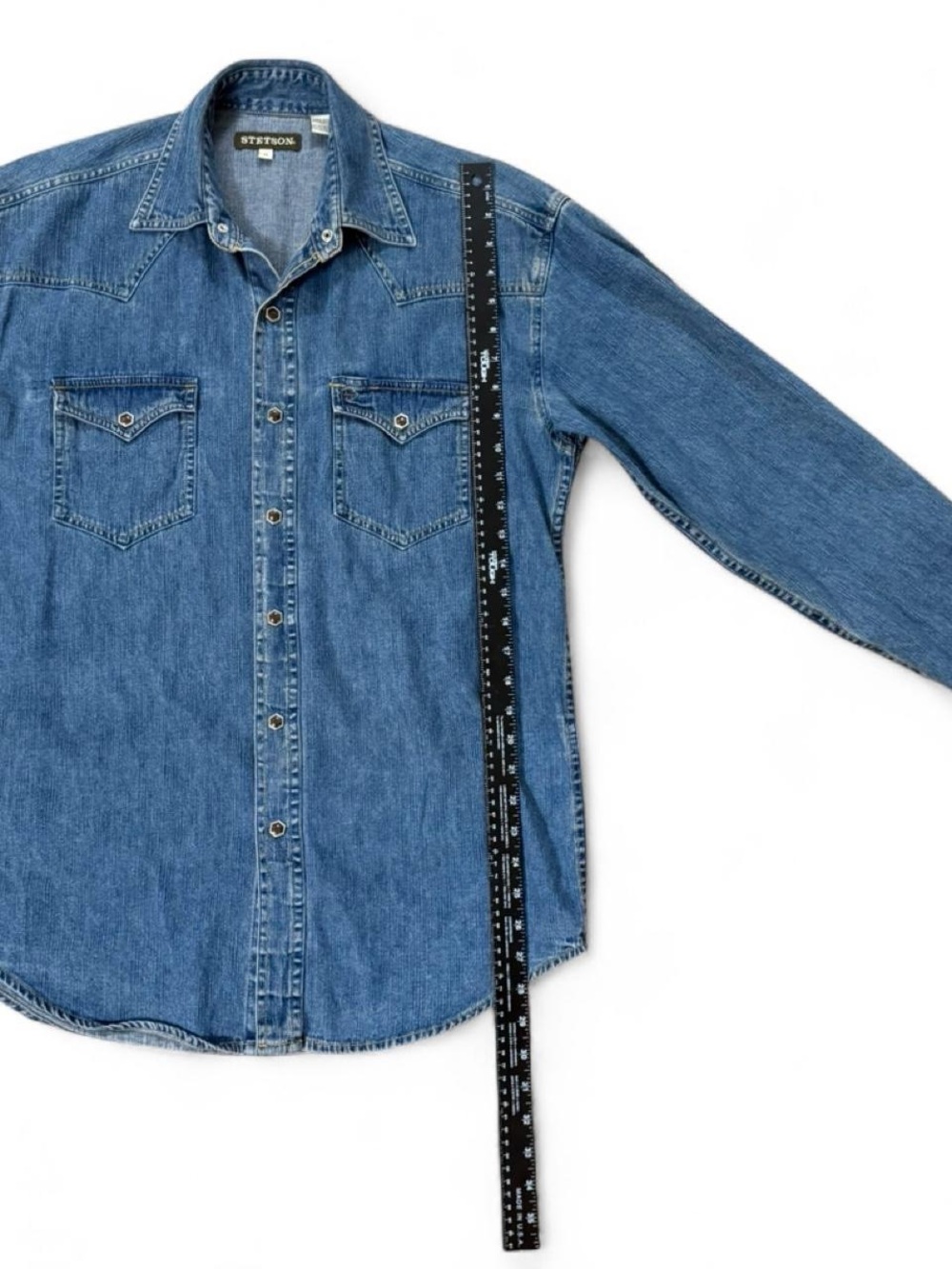 Stetson Blue Denim Brown Snap Button Western Shirt Women’s Size M - Picture 6 of 7